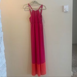 Pink and orange color block maxi dress